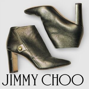 Jimmy Choo Bronze Metallic Leather Ankle Booties Block Heel Size 38